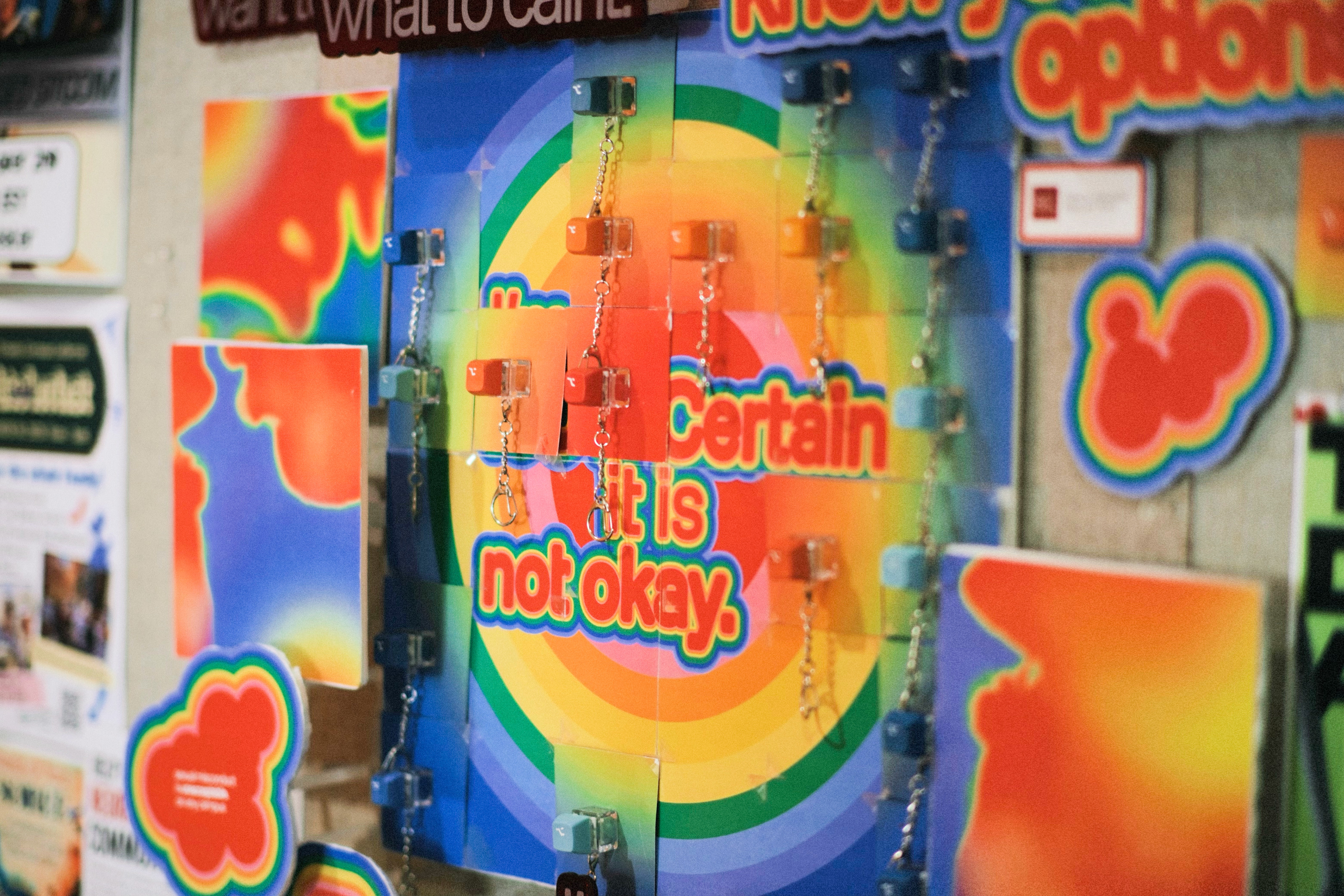 The wall at an angle: "I’m 100% certain it is not okay." with Option keys on chains