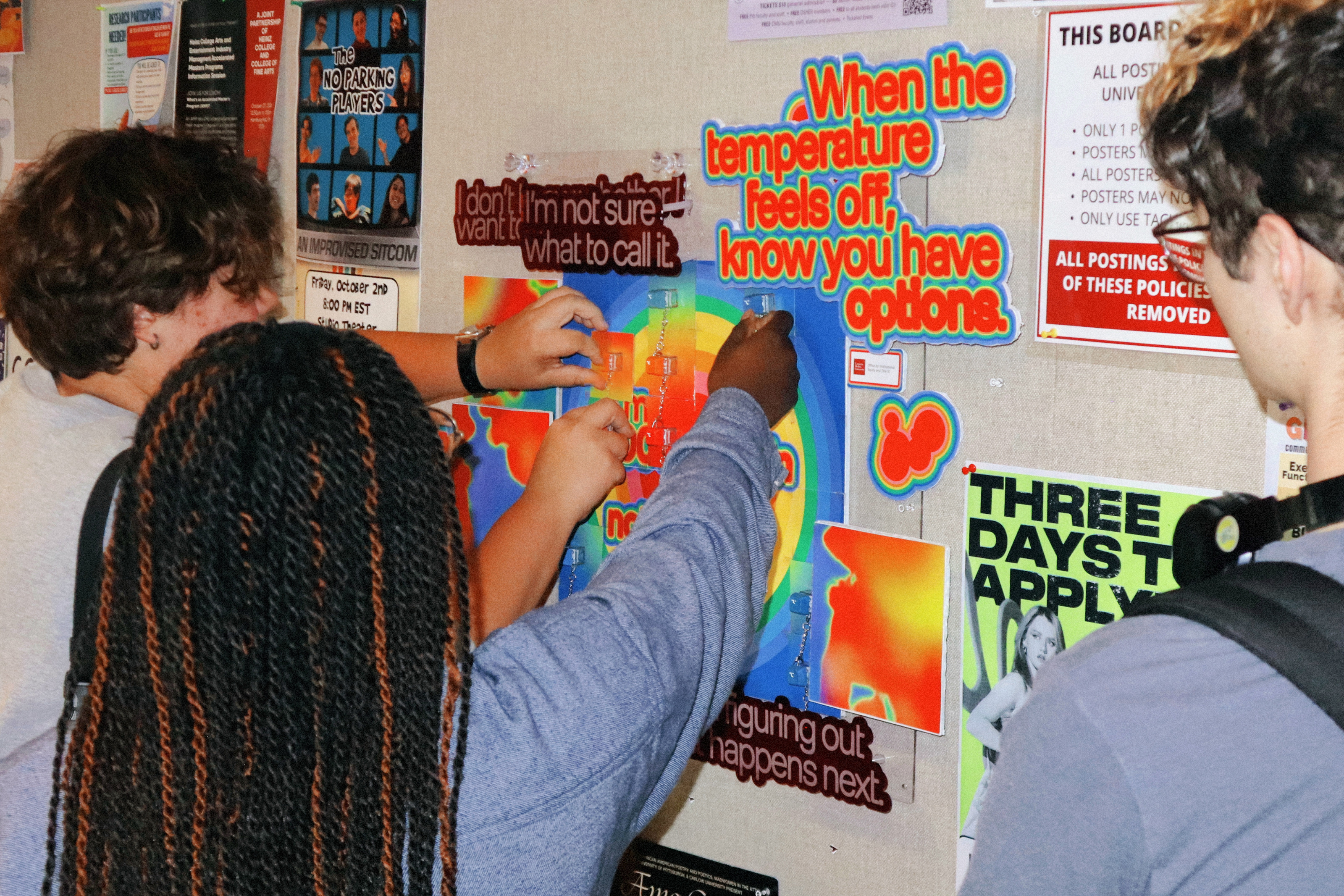Students taking Option keys off the installation under "When the temperature feels off, know you have options."