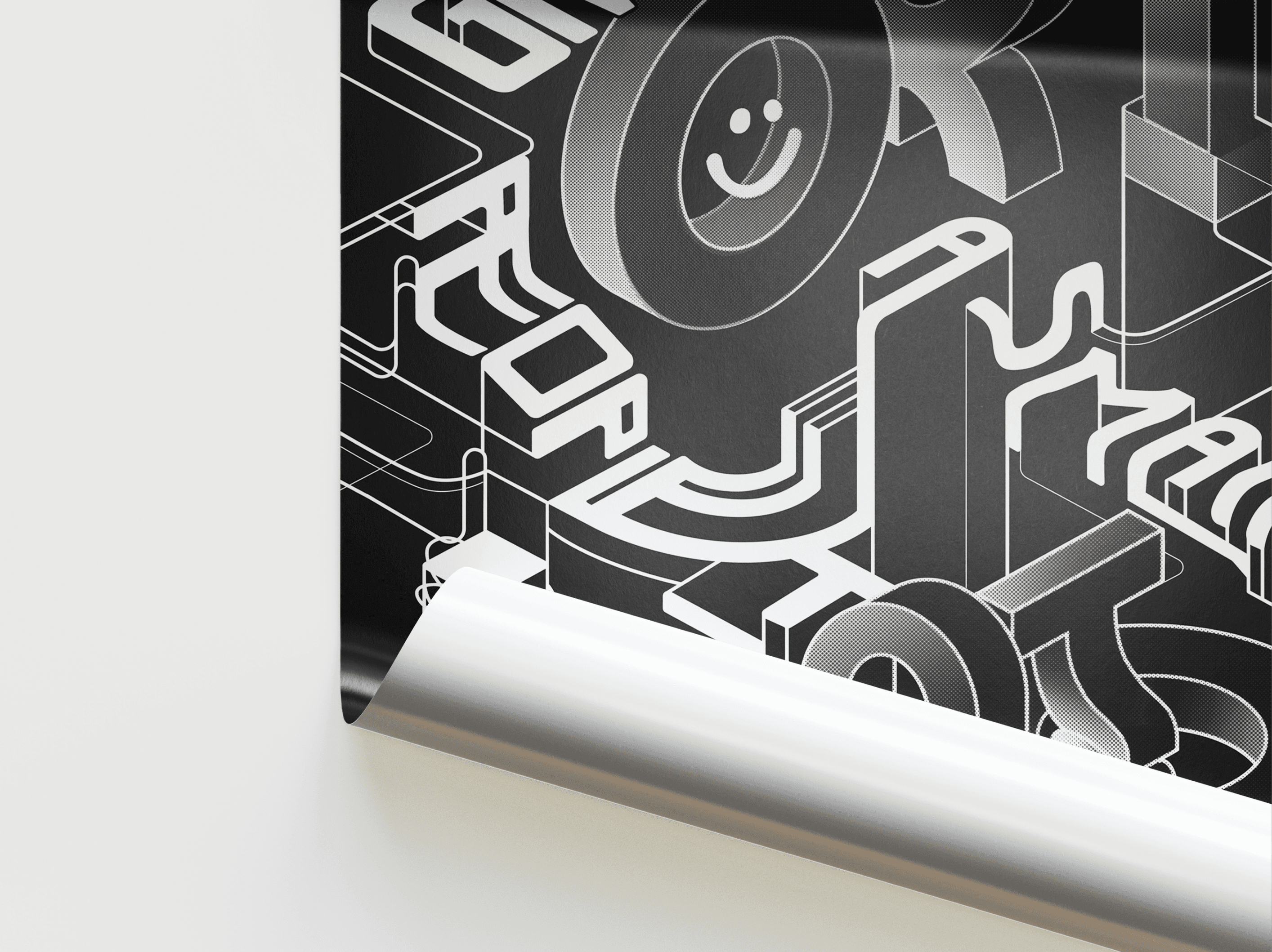 Poster detail: the corner curling up off the table